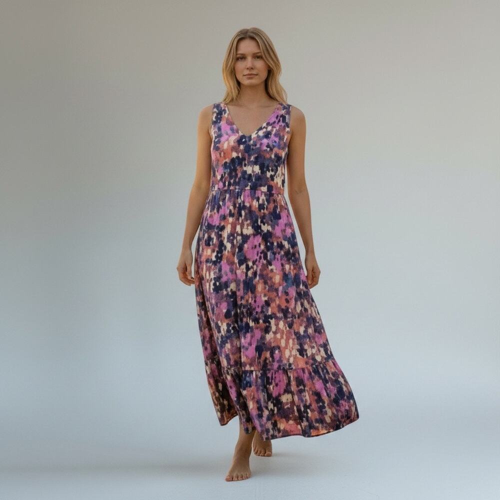 Evereve Tiered Sleeveless Maxi Dress Multicolor Sundress Size Small